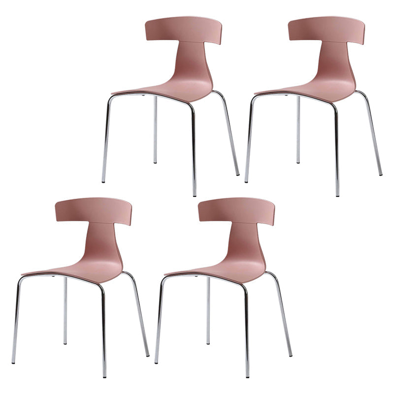 Contemporary Style Metal Chair Set Slat Back Side Kitchen Dining Chair Pink 4 Piece Set Clearhalo ' kitchen&dining_furn' 'Dining Chairs' 'Dining Tables & Seating' 'dining_chair' 'furn' 'furn_dining_chair' 'Furniture' 'furniture_dining_chair' 'Kitchen & Dining Furniture' 'kitchen' 3755800