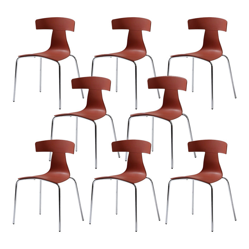 Contemporary Style Metal Chair Set Slat Back Side Kitchen Dining Chair Rose Red 8 Piece Set Clearhalo ' kitchen&dining_furn' 'Dining Chairs' 'Dining Tables & Seating' 'dining_chair' 'furn' 'furn_dining_chair' 'Furniture' 'furniture_dining_chair' 'Kitchen & Dining Furniture' 'kitchen' 3755817