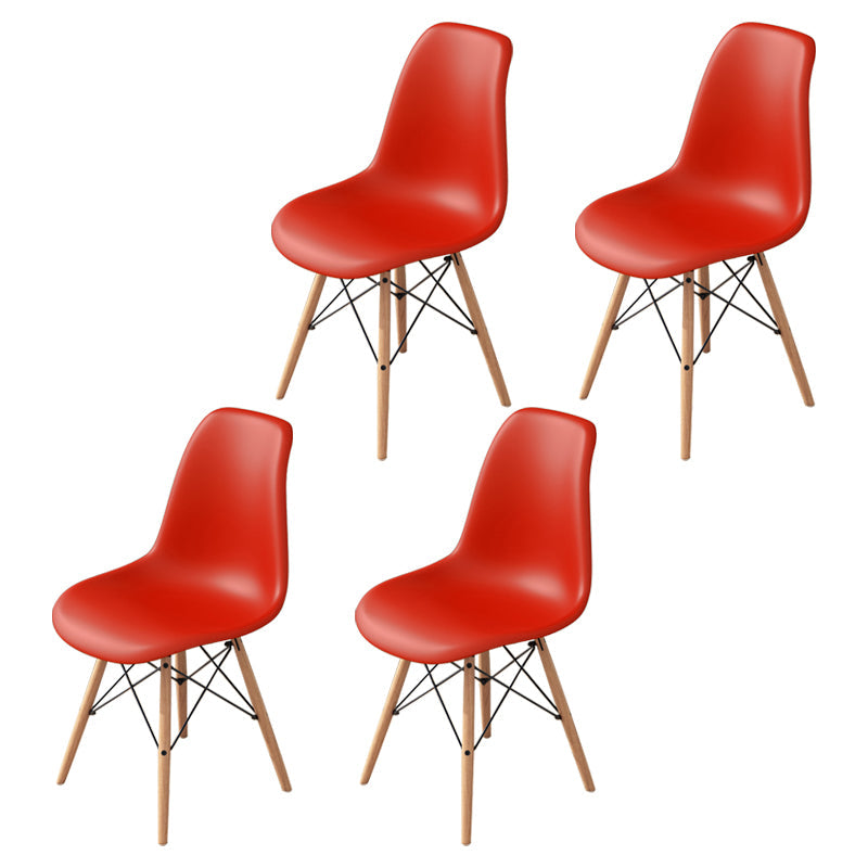 Contemporary Indoor-Outdoor Plastic Side Chair Dining Room Armless Solid Back Chair Red Set of 4 Clearhalo ' kitchen&dining_furn' 'Dining Chairs' 'Dining Tables & Seating' 'dining_chair' 'Furniture' 'furniture_dining_chair' 'Kitchen & Dining Furniture' 'kitchen' 3755837