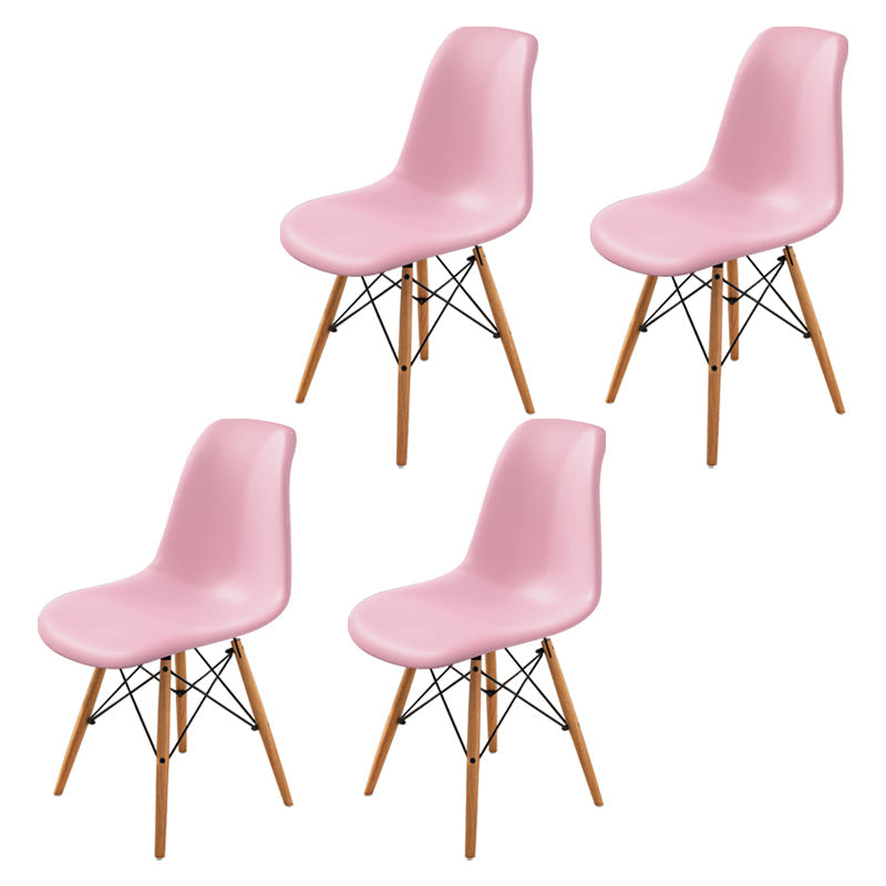 Contemporary Indoor-Outdoor Plastic Side Chair Dining Room Armless Solid Back Chair Pink Set of 4 Clearhalo ' kitchen&dining_furn' 'Dining Chairs' 'Dining Tables & Seating' 'dining_chair' 'Furniture' 'furniture_dining_chair' 'Kitchen & Dining Furniture' 'kitchen' 3755852
