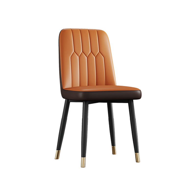 Contemporary Metal Dining Room Chairs PU Leather Dining Armless Chairs Orange 1 Piece Brass Gold Clearhalo ' kitchen&dining_furn' 'Dining Chairs' 'Dining Tables & Seating' 'dining_chair' 'furn' 'furn_dining_chair' 'Furniture' 'furniture_dining_chair' 'Kitchen & Dining Furniture' 'kitchen' 3756190