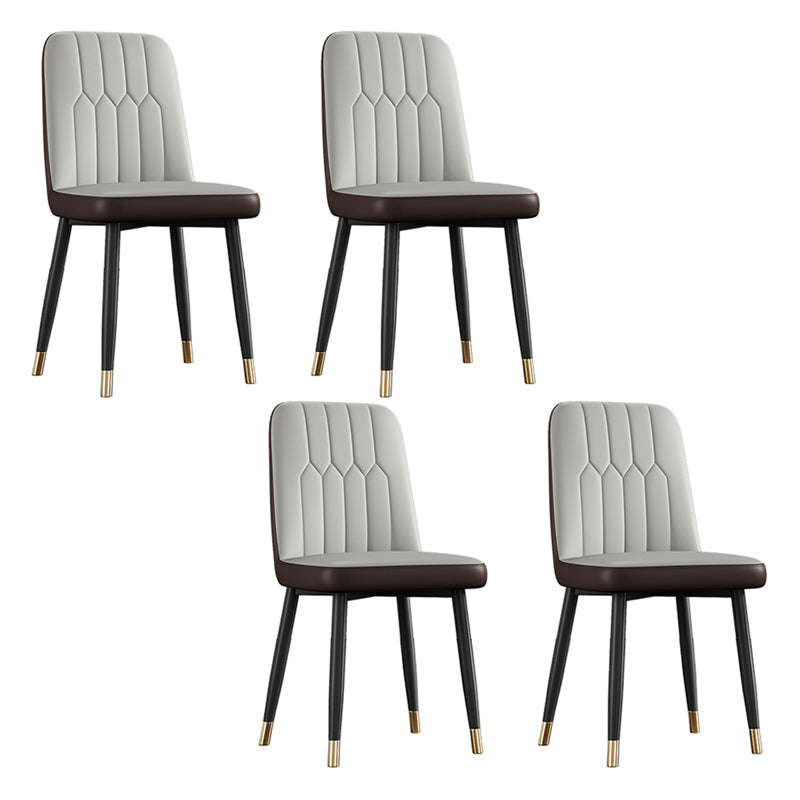 Contemporary Metal Dining Room Chairs PU Leather Dining Armless Chairs Gray Coffee 4 Piece Set Brass Gold Clearhalo ' kitchen&dining_furn' 'Dining Chairs' 'Dining Tables & Seating' 'dining_chair' 'furn' 'furn_dining_chair' 'Furniture' 'furniture_dining_chair' 'Kitchen & Dining Furniture' 'kitchen' 3756192