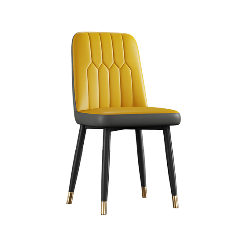 Contemporary Metal Dining Room Chairs PU Leather Dining Armless Chairs Yellow 1 Piece Brass Gold Clearhalo ' kitchen&dining_furn' 'Dining Chairs' 'Dining Tables & Seating' 'dining_chair' 'furn' 'furn_dining_chair' 'Furniture' 'furniture_dining_chair' 'Kitchen & Dining Furniture' 'kitchen' 3756198