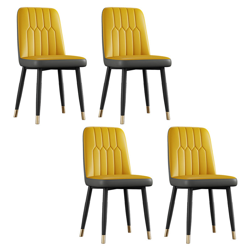 Contemporary Metal Dining Room Chairs PU Leather Dining Armless Chairs Yellow 4 Piece Set Brass Gold Clearhalo ' kitchen&dining_furn' 'Dining Chairs' 'Dining Tables & Seating' 'dining_chair' 'furn' 'furn_dining_chair' 'Furniture' 'furniture_dining_chair' 'Kitchen & Dining Furniture' 'kitchen' 3756200