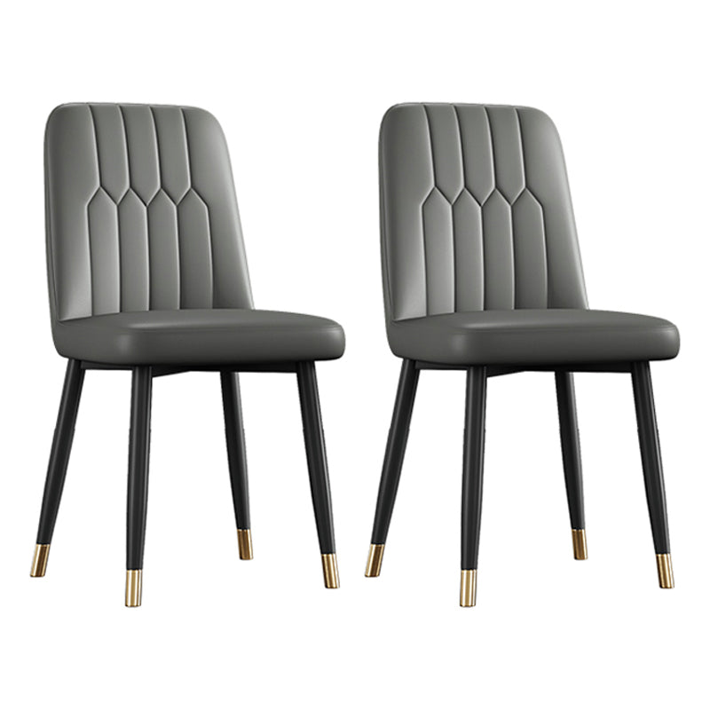 Contemporary Metal Dining Room Chairs PU Leather Dining Armless Chairs Dark Gray 2 Piece Set Brass Gold Clearhalo ' kitchen&dining_furn' 'Dining Chairs' 'Dining Tables & Seating' 'dining_chair' 'furn' 'furn_dining_chair' 'Furniture' 'furniture_dining_chair' 'Kitchen & Dining Furniture' 'kitchen' 3756208