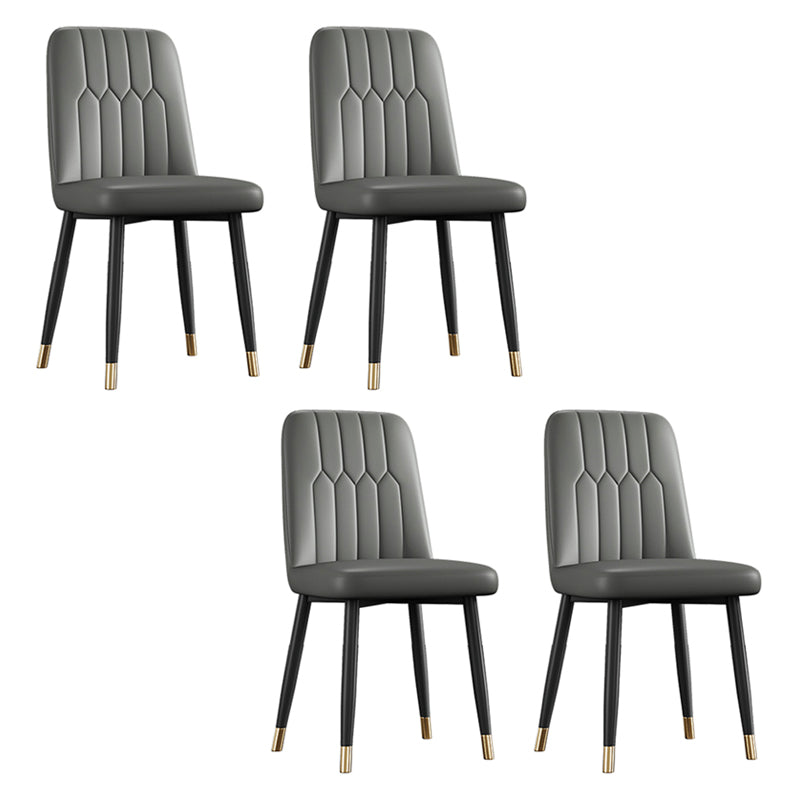 Contemporary Metal Dining Room Chairs PU Leather Dining Armless Chairs Dark Gray 4 Piece Set Brass Gold Clearhalo ' kitchen&dining_furn' 'Dining Chairs' 'Dining Tables & Seating' 'dining_chair' 'furn' 'furn_dining_chair' 'Furniture' 'furniture_dining_chair' 'Kitchen & Dining Furniture' 'kitchen' 3756209