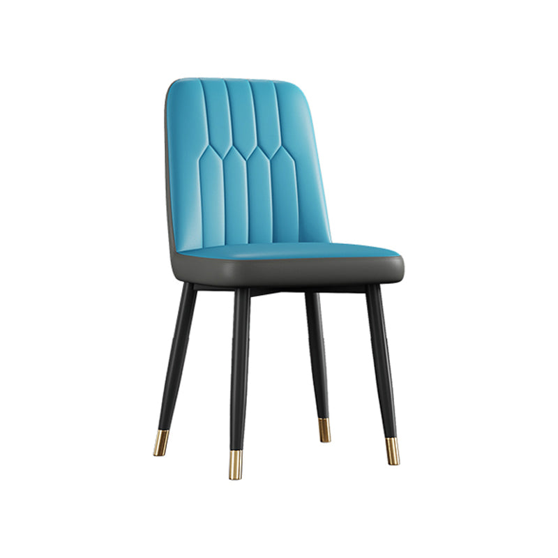 Contemporary Metal Dining Room Chairs PU Leather Dining Armless Chairs Blue-Gray 1 Piece Brass Gold Clearhalo ' kitchen&dining_furn' 'Dining Chairs' 'Dining Tables & Seating' 'dining_chair' 'furn' 'furn_dining_chair' 'Furniture' 'furniture_dining_chair' 'Kitchen & Dining Furniture' 'kitchen' 3756210