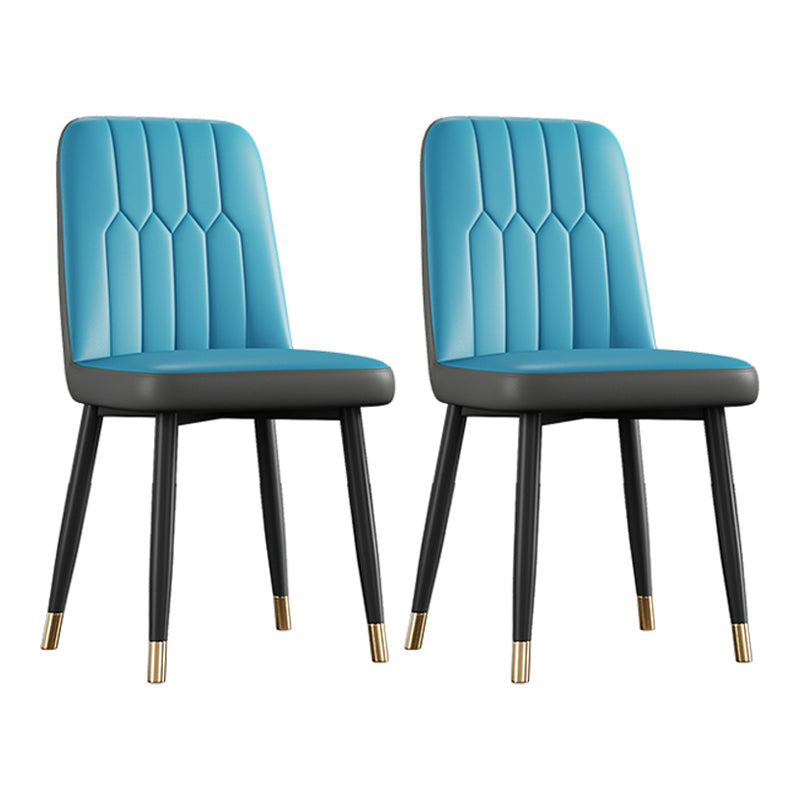 Contemporary Metal Dining Room Chairs PU Leather Dining Armless Chairs Blue-Gray 2 Piece Set Brass Gold Clearhalo ' kitchen&dining_furn' 'Dining Chairs' 'Dining Tables & Seating' 'dining_chair' 'furn' 'furn_dining_chair' 'Furniture' 'furniture_dining_chair' 'Kitchen & Dining Furniture' 'kitchen' 3756211