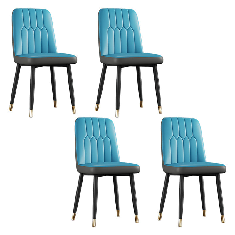 Contemporary Metal Dining Room Chairs PU Leather Dining Armless Chairs Blue-Gray 4 Piece Set Brass Gold Clearhalo ' kitchen&dining_furn' 'Dining Chairs' 'Dining Tables & Seating' 'dining_chair' 'furn' 'furn_dining_chair' 'Furniture' 'furniture_dining_chair' 'Kitchen & Dining Furniture' 'kitchen' 3756212