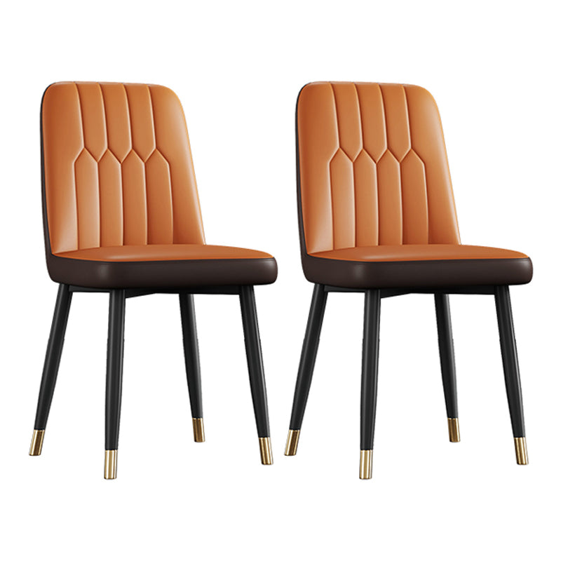 Contemporary Metal Dining Room Chairs PU Leather Dining Armless Chairs Orange 2 Piece Set Brass Gold Clearhalo ' kitchen&dining_furn' 'Dining Chairs' 'Dining Tables & Seating' 'dining_chair' 'furn' 'furn_dining_chair' 'Furniture' 'furniture_dining_chair' 'Kitchen & Dining Furniture' 'kitchen' 3756213