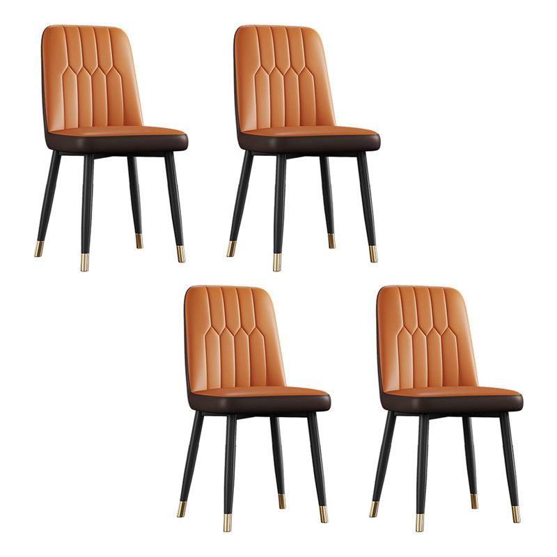 Contemporary Metal Dining Room Chairs PU Leather Dining Armless Chairs Orange 4 Piece Set Brass Gold Clearhalo ' kitchen&dining_furn' 'Dining Chairs' 'Dining Tables & Seating' 'dining_chair' 'furn' 'furn_dining_chair' 'Furniture' 'furniture_dining_chair' 'Kitchen & Dining Furniture' 'kitchen' 3756214
