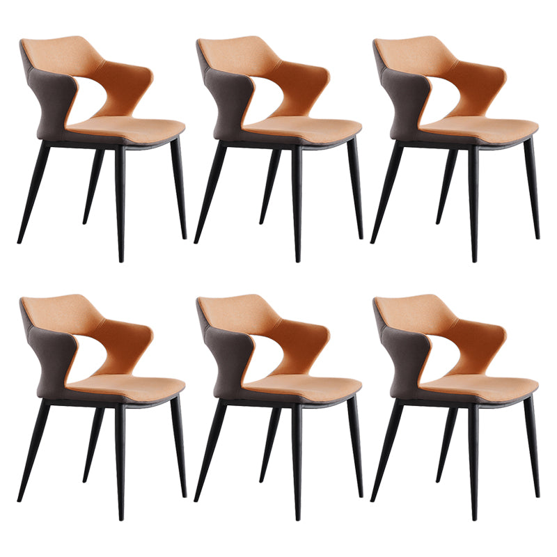 Contemporary Faux Leather Arm Chair Matte Finish Open Back Dining Chair Orange 6 Piece Set Clearhalo ' kitchen&dining_furn' 'Dining Chairs' 'Dining Tables & Seating' 'dining_chair' 'furn' 'furn_dining_chair' 'Furniture' 'furniture_dining_chair' 'Kitchen & Dining Furniture' 'kitchen' 3756262