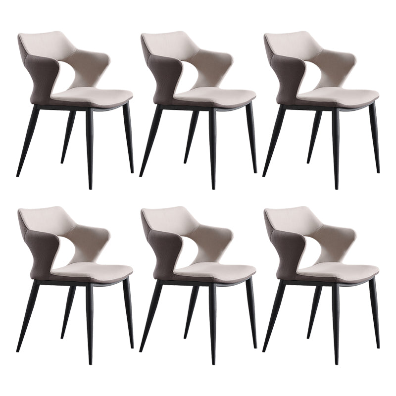 Contemporary Faux Leather Arm Chair Matte Finish Open Back Dining Chair Light Gray 6 Piece Set Clearhalo ' kitchen&dining_furn' 'Dining Chairs' 'Dining Tables & Seating' 'dining_chair' 'furn' 'furn_dining_chair' 'Furniture' 'furniture_dining_chair' 'Kitchen & Dining Furniture' 'kitchen' 3756268