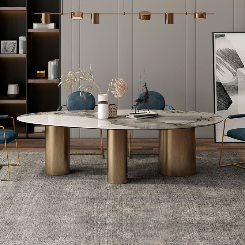 Metal Traditional Luxury Oval Indoor Table Sintered Stone Table for Kitchen and Dining Room Clearhalo ' dining_table' 'Dining Tables & Seating' 'Dining Tables' 'furn' 'furn_dining_table' 'Furniture' 'furniture_dining_table' 'Kitchen & Dining Furniture' 'kitchen&dining_furn' 'kitchen' 'kitchen_dining_table' 3756307