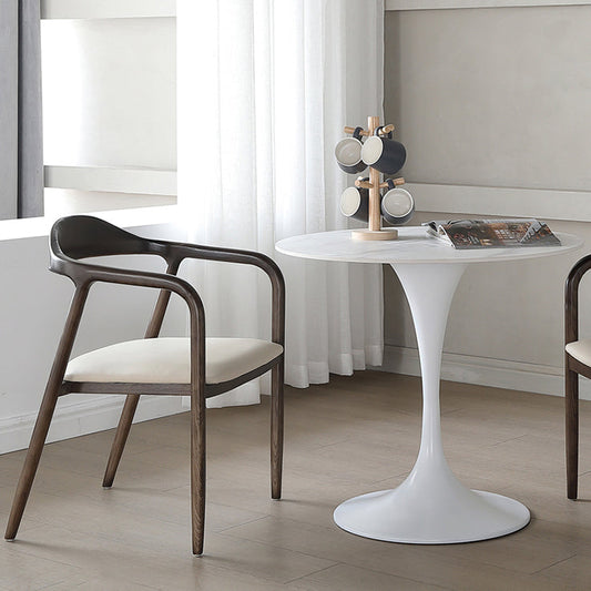 Round Sintered Stone White Dining Table Simplicity Tulip Base Table for Dining Room