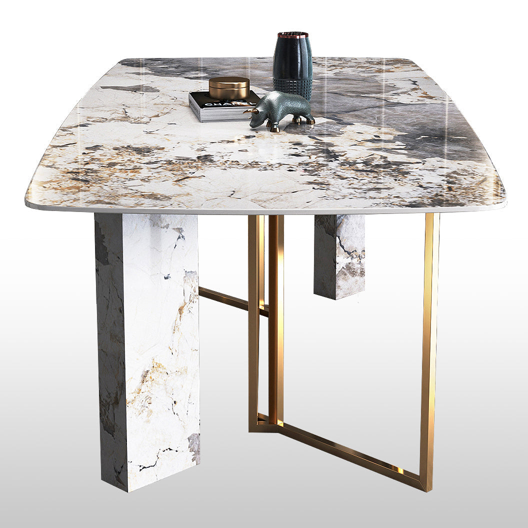 Metal Traditional Luxury Rectangle Indoor Table Sintered Stone Table for Dining Room Clearhalo ' dining_table' 'Dining Tables & Seating' 'Dining Tables' 'furn' 'furn_dining_table' 'Furniture' 'furniture_dining_table' 'Kitchen & Dining Furniture' 'kitchen&dining_furn' 'kitchen' 'kitchen_dining_table' 3756334