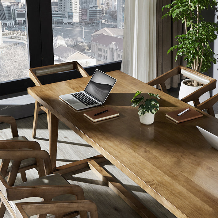 Rectangle Solid Wood White Dining Table Simplicity Trestle Base Table for Dining Room Clearhalo ' dining_table' 'Dining Tables & Seating' 'Dining Tables' 'furn' 'furn_dining_table' 'Furniture' 'furniture_dining_table' 'Kitchen & Dining Furniture' 'kitchen&dining_furn' 'kitchen' 'kitchen_dining_table' 3756358