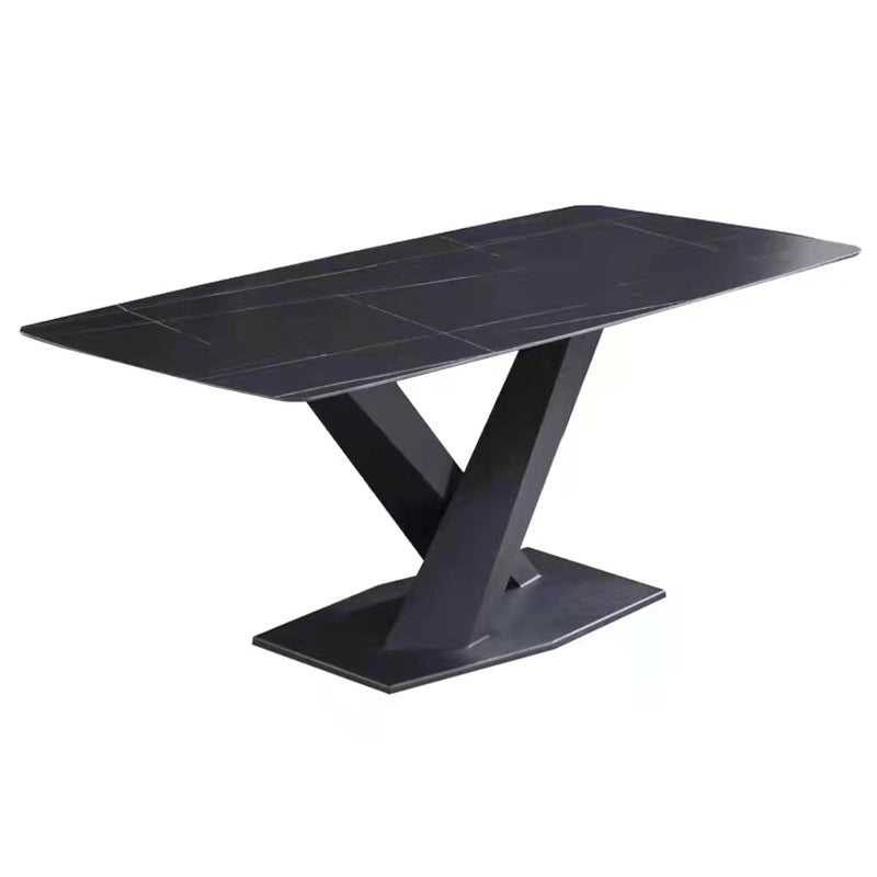 Contemporary Rectangle Shape Kitchen Dining Table Sintered Stone Dining Table with Pedestal Base Black Without Chairs Clearhalo ' dining_table' 'Dining Tables & Seating' 'Dining Tables' 'furn' 'furn_dining_table' 'Furniture' 'furniture_dining_table' 'Kitchen & Dining Furniture' 'kitchen&dining_furn' 'kitchen' 'kitchen_dining_table' 3756367