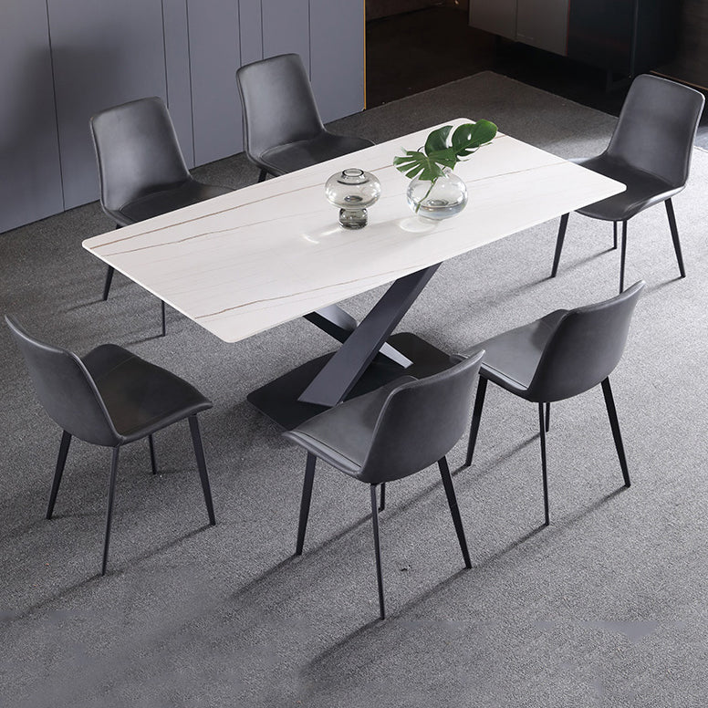 Contemporary Rectangle Shape Kitchen Dining Table Sintered Stone Dining Table with Pedestal Base Clearhalo ' dining_table' 'Dining Tables & Seating' 'Dining Tables' 'furn' 'furn_dining_table' 'Furniture' 'furniture_dining_table' 'Kitchen & Dining Furniture' 'kitchen&dining_furn' 'kitchen' 'kitchen_dining_table' 3756368