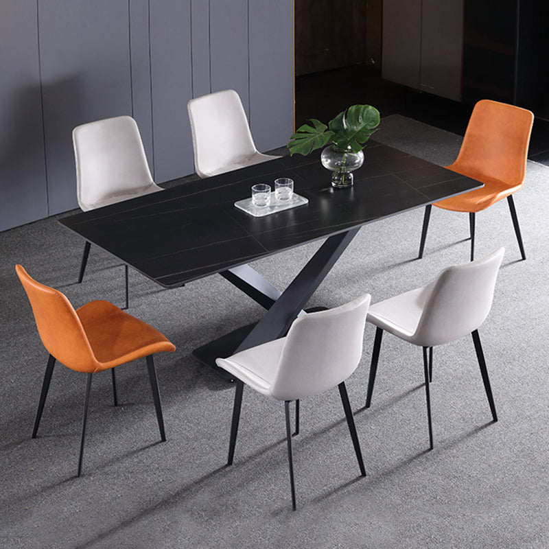 Contemporary Rectangle Shape Kitchen Dining Table Sintered Stone Dining Table with Pedestal Base Clearhalo ' dining_table' 'Dining Tables & Seating' 'Dining Tables' 'furn' 'furn_dining_table' 'Furniture' 'furniture_dining_table' 'Kitchen & Dining Furniture' 'kitchen&dining_furn' 'kitchen' 'kitchen_dining_table' 3756369