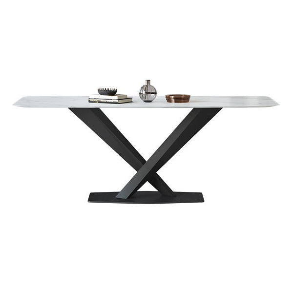 Contemporary Rectangle Shape Kitchen Dining Table Sintered Stone Dining Table with Pedestal Base White Without Chairs Clearhalo ' dining_table' 'Dining Tables & Seating' 'Dining Tables' 'furn' 'furn_dining_table' 'Furniture' 'furniture_dining_table' 'Kitchen & Dining Furniture' 'kitchen&dining_furn' 'kitchen' 'kitchen_dining_table' 3756371