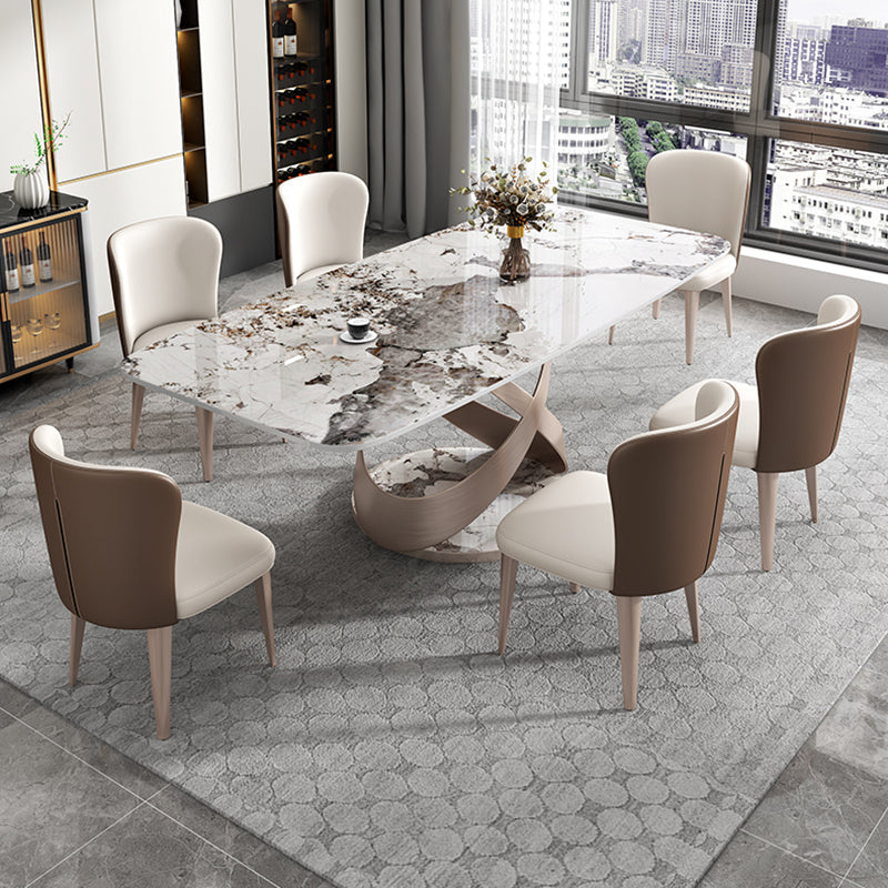 Metal Traditional Luxury Rectangle Dining Table Sintered Stone Table with Pedestal Base Clearhalo ' dining_table' 'Dining Tables & Seating' 'Dining Tables' 'furn' 'furn_dining_table' 'Furniture' 'furniture_dining_table' 'Kitchen & Dining Furniture' 'kitchen&dining_furn' 'kitchen' 'kitchen_dining_table' 3756384