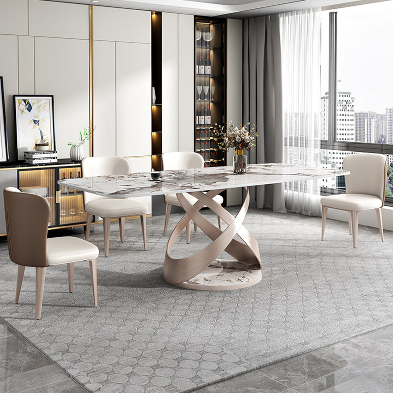 Metal Traditional Luxury Rectangle Dining Table Sintered Stone Table with Pedestal Base Clearhalo ' dining_table' 'Dining Tables & Seating' 'Dining Tables' 'furn' 'furn_dining_table' 'Furniture' 'furniture_dining_table' 'Kitchen & Dining Furniture' 'kitchen&dining_furn' 'kitchen' 'kitchen_dining_table' 3756386