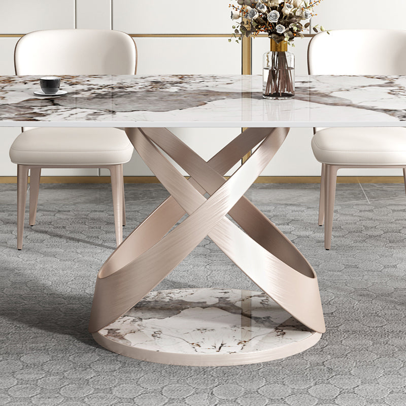 Metal Traditional Luxury Rectangle Dining Table Sintered Stone Table with Pedestal Base Clearhalo ' dining_table' 'Dining Tables & Seating' 'Dining Tables' 'furn' 'furn_dining_table' 'Furniture' 'furniture_dining_table' 'Kitchen & Dining Furniture' 'kitchen&dining_furn' 'kitchen' 'kitchen_dining_table' 3756387