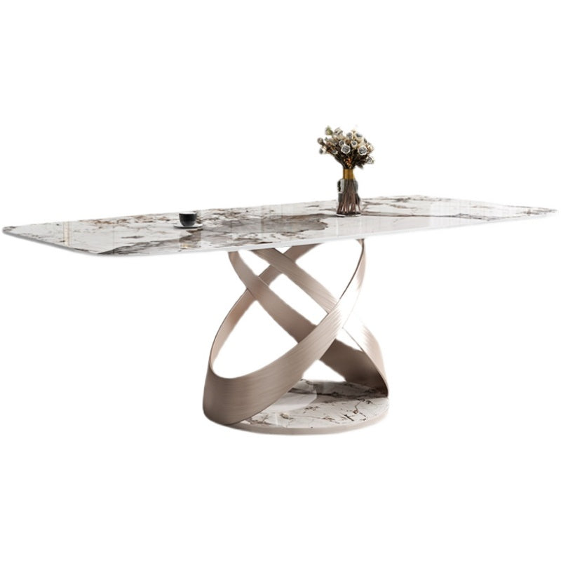 Metal Traditional Luxury Rectangle Dining Table Sintered Stone Table with Pedestal Base Without Chairs Clearhalo ' dining_table' 'Dining Tables & Seating' 'Dining Tables' 'furn' 'furn_dining_table' 'Furniture' 'furniture_dining_table' 'Kitchen & Dining Furniture' 'kitchen&dining_furn' 'kitchen' 'kitchen_dining_table' 3756388