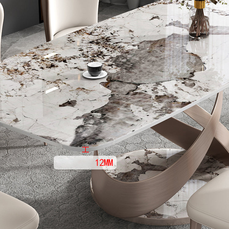 Metal Traditional Luxury Rectangle Dining Table Sintered Stone Table with Pedestal Base Clearhalo ' dining_table' 'Dining Tables & Seating' 'Dining Tables' 'furn' 'furn_dining_table' 'Furniture' 'furniture_dining_table' 'Kitchen & Dining Furniture' 'kitchen&dining_furn' 'kitchen' 'kitchen_dining_table' 3756389