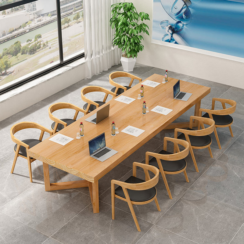 Rectangle Wood Color Dining Table Solid Wood Table Modern with Double Pedestal Clearhalo ' dining_table' 'Dining Tables & Seating' 'Dining Tables' 'furn' 'furn_dining_table' 'Furniture' 'furniture_dining_table' 'Kitchen & Dining Furniture' 'kitchen&dining_furn' 'kitchen' 'kitchen_dining_table' 3756394
