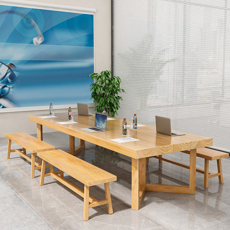 Rectangle Wood Color Dining Table Solid Wood Table Modern with Double Pedestal Clearhalo ' dining_table' 'Dining Tables & Seating' 'Dining Tables' 'furn' 'furn_dining_table' 'Furniture' 'furniture_dining_table' 'Kitchen & Dining Furniture' 'kitchen&dining_furn' 'kitchen' 'kitchen_dining_table' 3756396