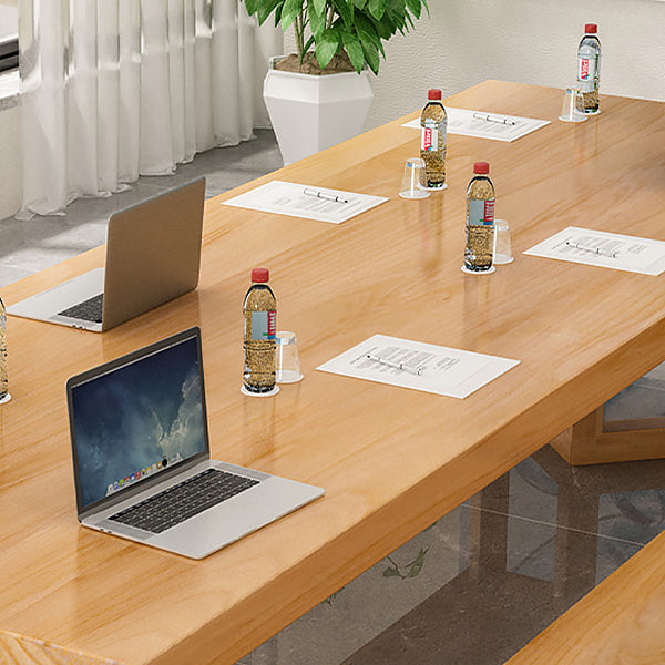 Rectangle Wood Color Dining Table Solid Wood Table Modern with Double Pedestal Clearhalo ' dining_table' 'Dining Tables & Seating' 'Dining Tables' 'furn' 'furn_dining_table' 'Furniture' 'furniture_dining_table' 'Kitchen & Dining Furniture' 'kitchen&dining_furn' 'kitchen' 'kitchen_dining_table' 3756399