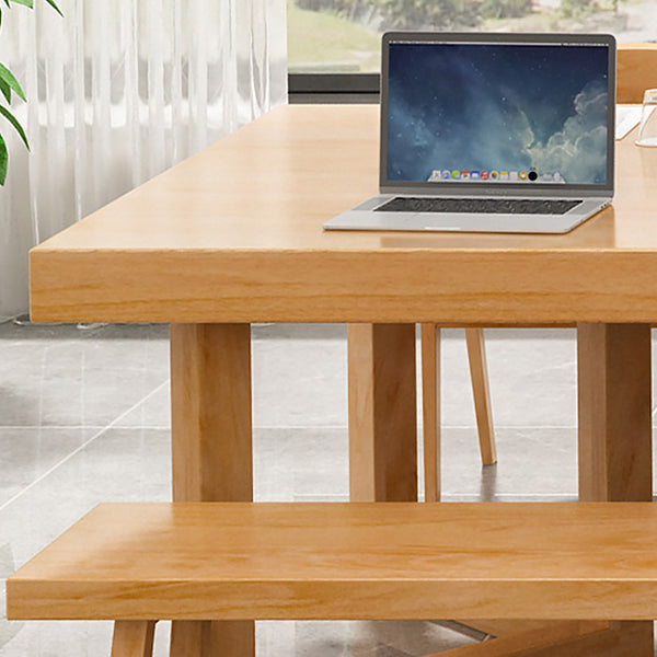 Rectangle Wood Color Dining Table Solid Wood Table Modern with Double Pedestal Clearhalo ' dining_table' 'Dining Tables & Seating' 'Dining Tables' 'furn' 'furn_dining_table' 'Furniture' 'furniture_dining_table' 'Kitchen & Dining Furniture' 'kitchen&dining_furn' 'kitchen' 'kitchen_dining_table' 3756401