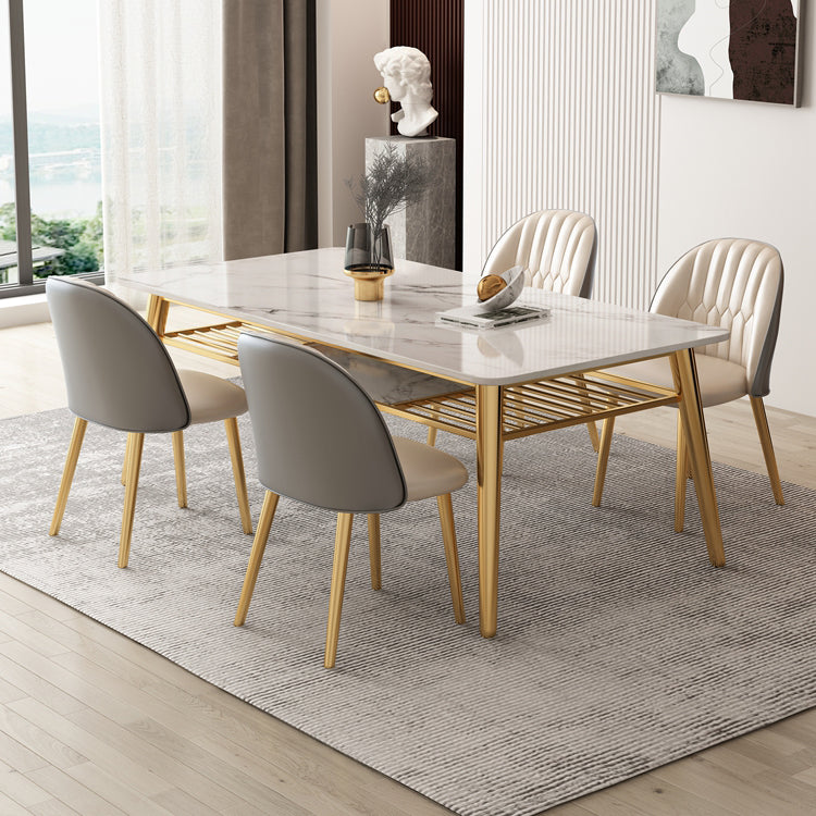 Glam Sintered Stone Kitchen Dining Table Rectangle Shape White Dining Table for Kitchen Clearhalo ' dining_table' 'Dining Tables & Seating' 'Dining Tables' 'furn' 'furn_dining_table' 'Furniture' 'furniture_dining_table' 'Kitchen & Dining Furniture' 'kitchen&dining_furn' 'kitchen' 'kitchen_dining_table' 3756460