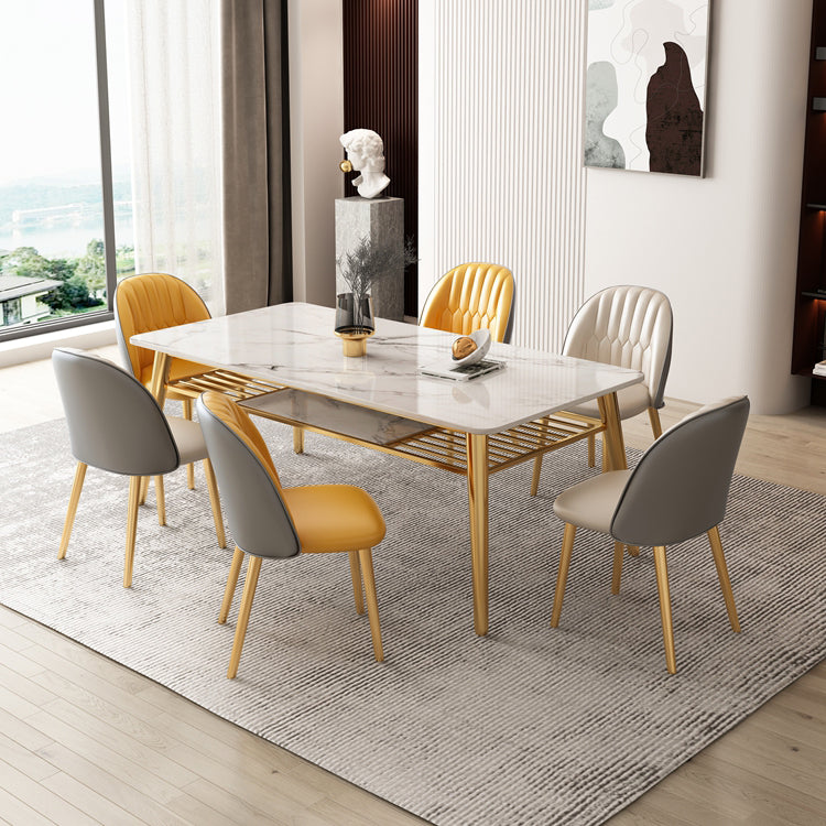 Glam Sintered Stone Kitchen Dining Table Rectangle Shape White Dining Table for Kitchen Clearhalo ' dining_table' 'Dining Tables & Seating' 'Dining Tables' 'furn' 'furn_dining_table' 'Furniture' 'furniture_dining_table' 'Kitchen & Dining Furniture' 'kitchen&dining_furn' 'kitchen' 'kitchen_dining_table' 3756461