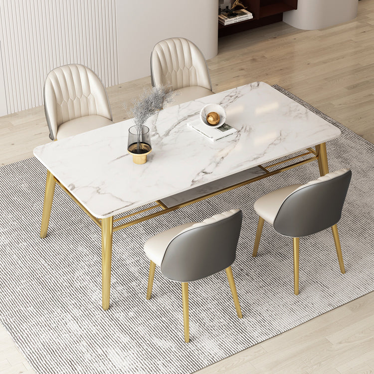 Glam Sintered Stone Kitchen Dining Table Rectangle Shape White Dining Table for Kitchen Clearhalo ' dining_table' 'Dining Tables & Seating' 'Dining Tables' 'furn' 'furn_dining_table' 'Furniture' 'furniture_dining_table' 'Kitchen & Dining Furniture' 'kitchen&dining_furn' 'kitchen' 'kitchen_dining_table' 3756463