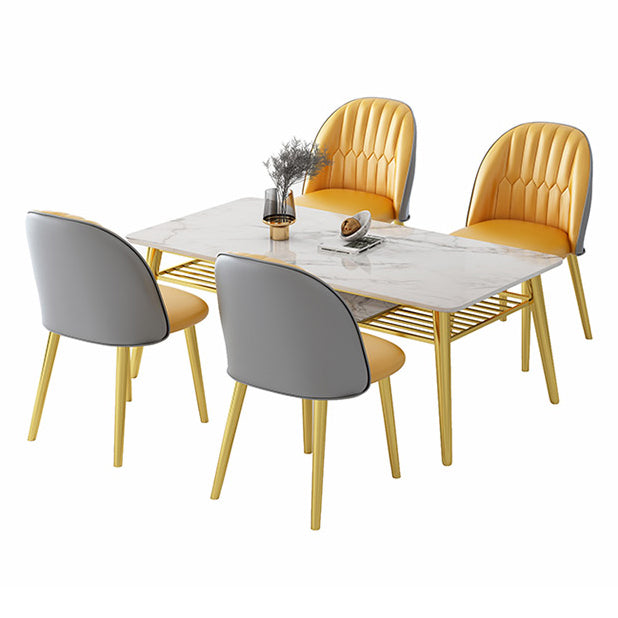 Glam Sintered Stone Kitchen Dining Table Rectangle Shape White Dining Table for Kitchen Clearhalo ' dining_table' 'Dining Tables & Seating' 'Dining Tables' 'furn' 'furn_dining_table' 'Furniture' 'furniture_dining_table' 'Kitchen & Dining Furniture' 'kitchen&dining_furn' 'kitchen' 'kitchen_dining_table' 3756465