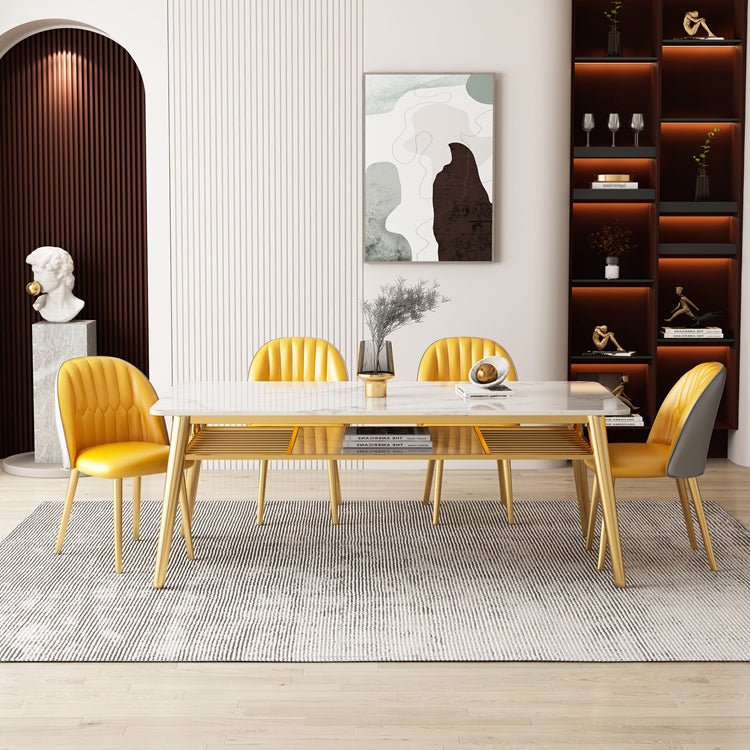 Glam Sintered Stone Kitchen Dining Table Rectangle Shape White Dining Table for Kitchen Clearhalo ' dining_table' 'Dining Tables & Seating' 'Dining Tables' 'furn' 'furn_dining_table' 'Furniture' 'furniture_dining_table' 'Kitchen & Dining Furniture' 'kitchen&dining_furn' 'kitchen' 'kitchen_dining_table' 3756466