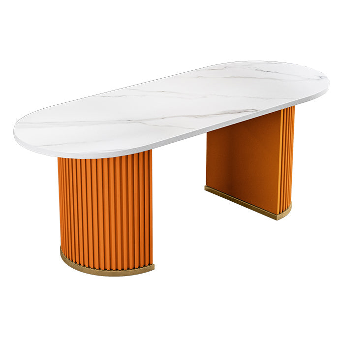 Metal Traditional Luxury Free Form Indoor Table Sintered Stone Table for Kitchen and Dining Room Oval Orange Clearhalo ' dining_table' 'Dining Tables & Seating' 'Dining Tables' 'furn' 'furn_dining_table' 'Furniture' 'furniture_dining_table' 'Kitchen & Dining Furniture' 'kitchen&dining_furn' 'kitchen' 'kitchen_dining_table' 3756482