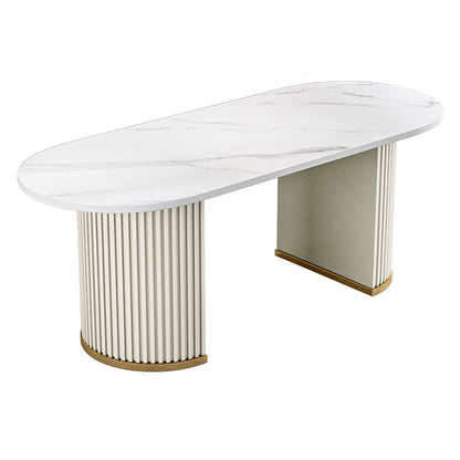 Metal Traditional Luxury Free Form Indoor Table Sintered Stone Table for Kitchen and Dining Room Oval White Clearhalo ' dining_table' 'Dining Tables & Seating' 'Dining Tables' 'furn' 'furn_dining_table' 'Furniture' 'furniture_dining_table' 'Kitchen & Dining Furniture' 'kitchen&dining_furn' 'kitchen' 'kitchen_dining_table' 3756483