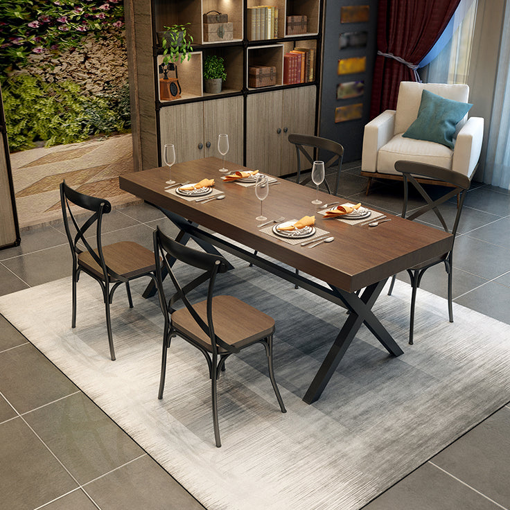 Industrial Style Solid Wood Dining Table Metallic Trestle Base Rectangle Table for Home Clearhalo ' dining_table' 'Dining Tables & Seating' 'Dining Tables' 'furn' 'furn_dining_table' 'Furniture' 'furniture_dining_table' 'Kitchen & Dining Furniture' 'kitchen&dining_furn' 'kitchen' 'kitchen_dining_table' 3756578