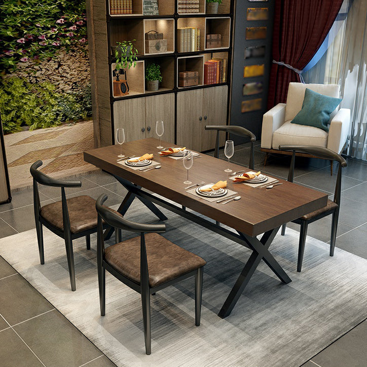 Industrial Style Solid Wood Dining Table Metallic Trestle Base Rectangle Table for Home Clearhalo ' dining_table' 'Dining Tables & Seating' 'Dining Tables' 'furn' 'furn_dining_table' 'Furniture' 'furniture_dining_table' 'Kitchen & Dining Furniture' 'kitchen&dining_furn' 'kitchen' 'kitchen_dining_table' 3756579