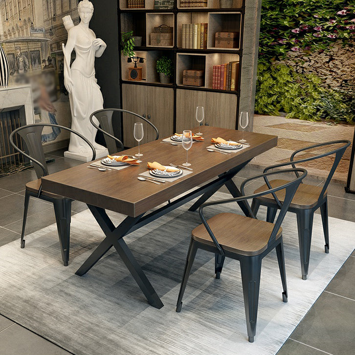 Industrial Style Solid Wood Dining Table Metallic Trestle Base Rectangle Table for Home Clearhalo ' dining_table' 'Dining Tables & Seating' 'Dining Tables' 'furn' 'furn_dining_table' 'Furniture' 'furniture_dining_table' 'Kitchen & Dining Furniture' 'kitchen&dining_furn' 'kitchen' 'kitchen_dining_table' 3756580