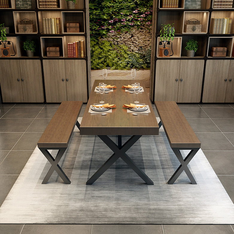 Industrial Style Solid Wood Dining Table Metallic Trestle Base Rectangle Table for Home Clearhalo ' dining_table' 'Dining Tables & Seating' 'Dining Tables' 'furn' 'furn_dining_table' 'Furniture' 'furniture_dining_table' 'Kitchen & Dining Furniture' 'kitchen&dining_furn' 'kitchen' 'kitchen_dining_table' 3756581