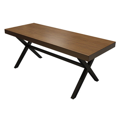 Industrial Style Solid Wood Dining Table Metallic Trestle Base Rectangle Table for Home Without Chairs Clearhalo ' dining_table' 'Dining Tables & Seating' 'Dining Tables' 'furn' 'furn_dining_table' 'Furniture' 'furniture_dining_table' 'Kitchen & Dining Furniture' 'kitchen&dining_furn' 'kitchen' 'kitchen_dining_table' 3756582