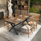 Industrial Style Solid Wood Dining Table Metallic Trestle Base Rectangle Table for Home Clearhalo ' dining_table' 'Dining Tables & Seating' 'Dining Tables' 'furn' 'furn_dining_table' 'Furniture' 'furniture_dining_table' 'Kitchen & Dining Furniture' 'kitchen&dining_furn' 'kitchen' 'kitchen_dining_table' 3756584