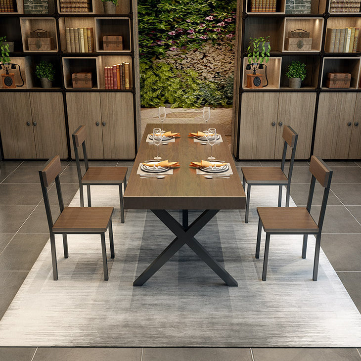 Industrial Style Solid Wood Dining Table Metallic Trestle Base Rectangle Table for Home Clearhalo ' dining_table' 'Dining Tables & Seating' 'Dining Tables' 'furn' 'furn_dining_table' 'Furniture' 'furniture_dining_table' 'Kitchen & Dining Furniture' 'kitchen&dining_furn' 'kitchen' 'kitchen_dining_table' 3756585