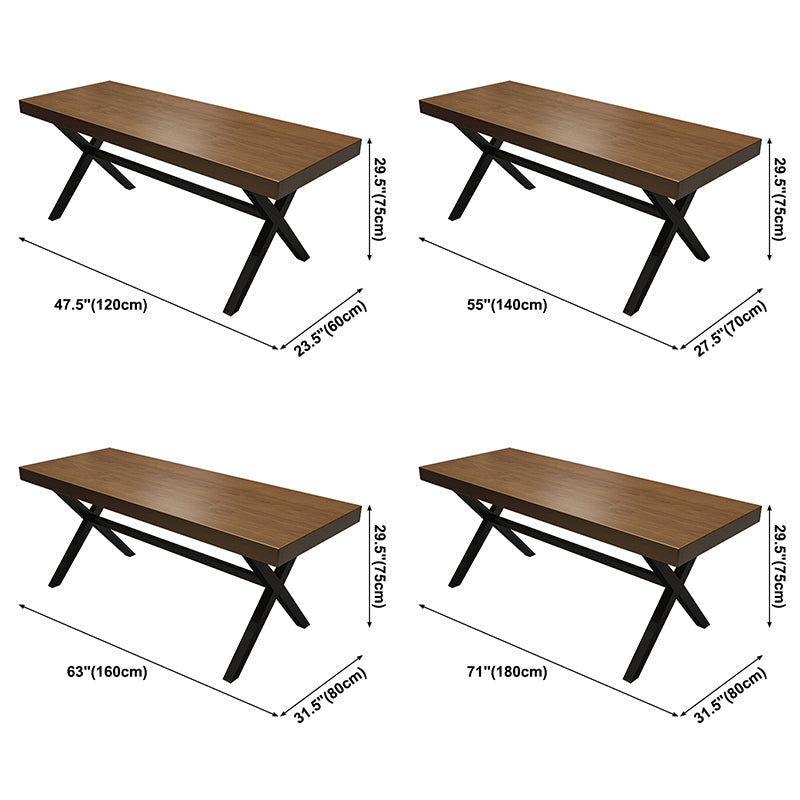 Industrial Style Solid Wood Dining Table Metallic Trestle Base Rectangle Table for Home Clearhalo ' dining_table' 'Dining Tables & Seating' 'Dining Tables' 'furn' 'furn_dining_table' 'Furniture' 'furniture_dining_table' 'Kitchen & Dining Furniture' 'kitchen&dining_furn' 'kitchen' 'kitchen_dining_table' 3756586