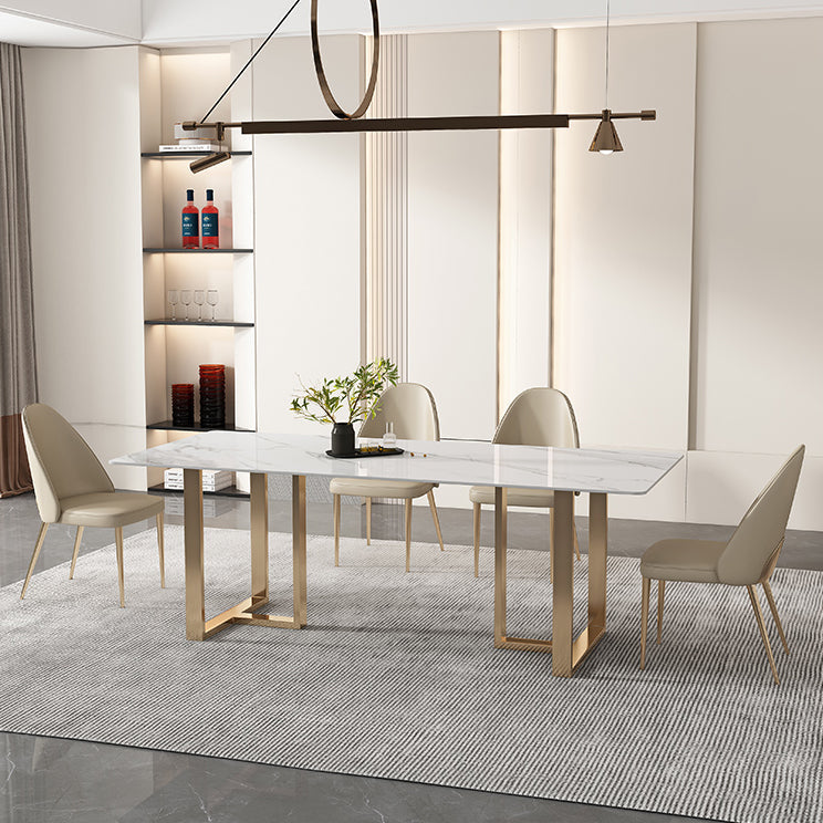 Glam Sintered Stone White Dining Table Rectangle Kitchen Dining Table for Kitchen Clearhalo ' dining_table' 'Dining Tables & Seating' 'Dining Tables' 'furn' 'furn_dining_table' 'Furniture' 'furniture_dining_table' 'Kitchen & Dining Furniture' 'kitchen&dining_furn' 'kitchen' 'kitchen_dining_table' 3756599